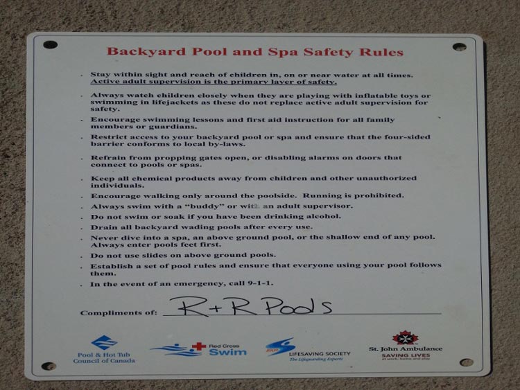 R&R Pools Safety Sign