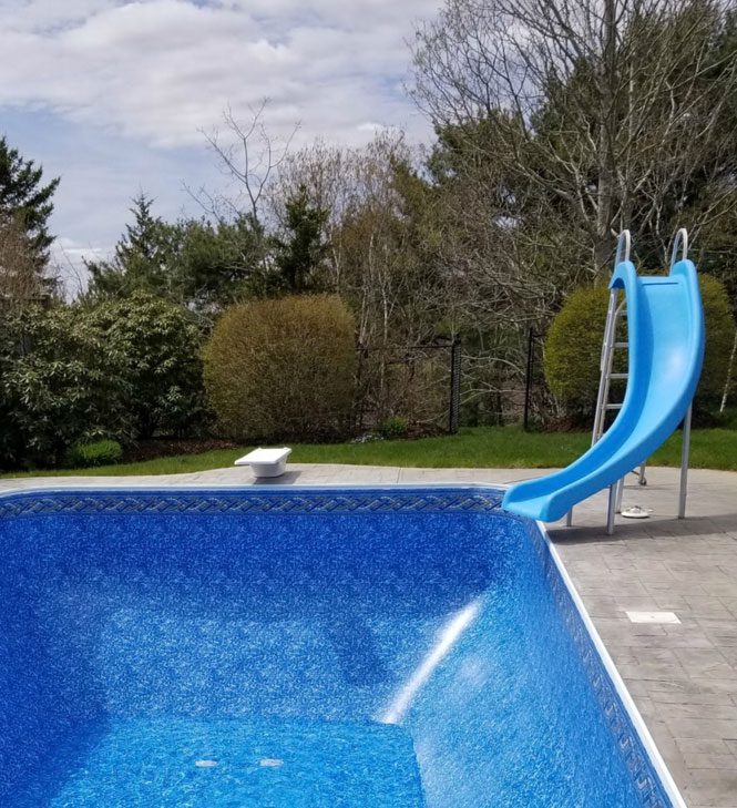 Close-up of vinyl pool liner floor and walls
